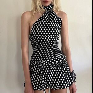 Blondita shop la gwen polka dot top one shoulder halter xs